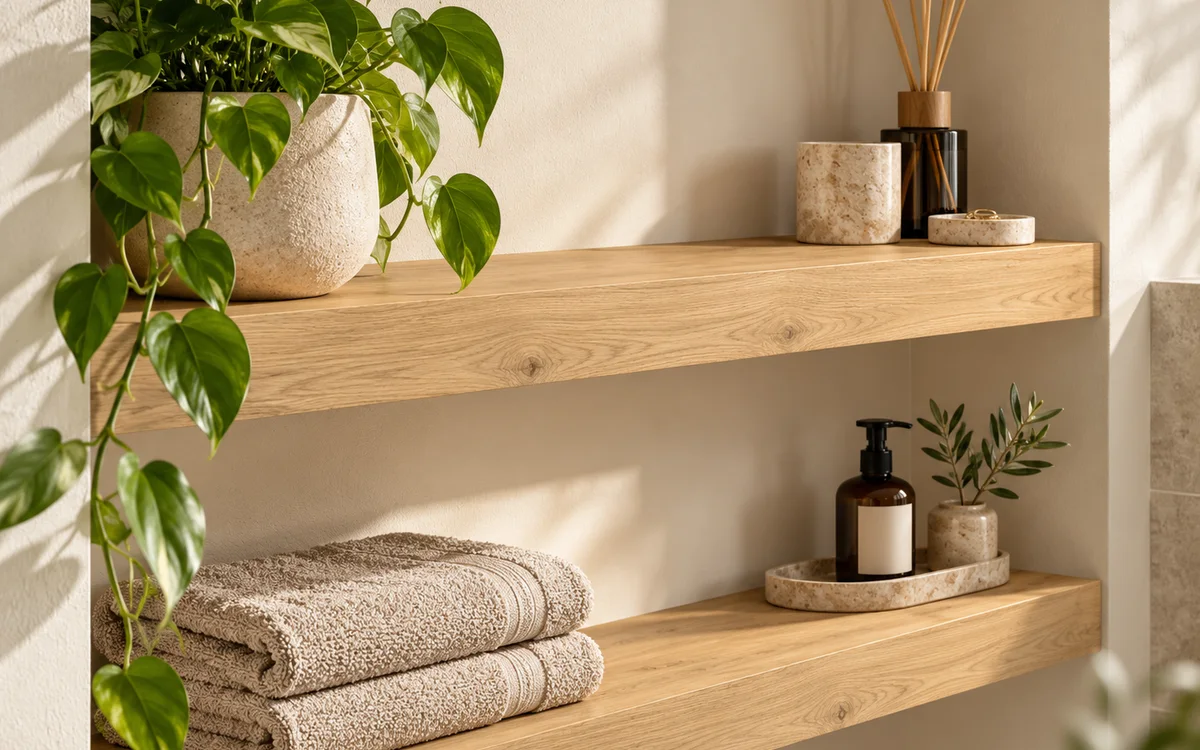 Eikenhouten plank op maat toegepast als plank in een nis